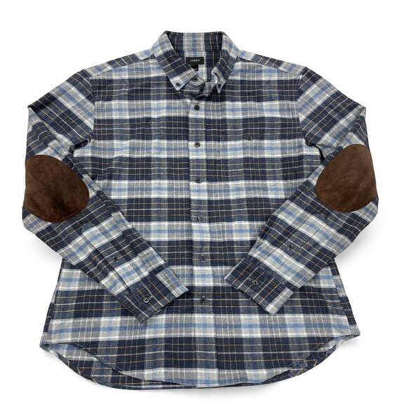 J.CREW Mercantile Flannel Elbow Patch Button Down Shirt Men's Small Blue Plaid - Picture 1 of 8